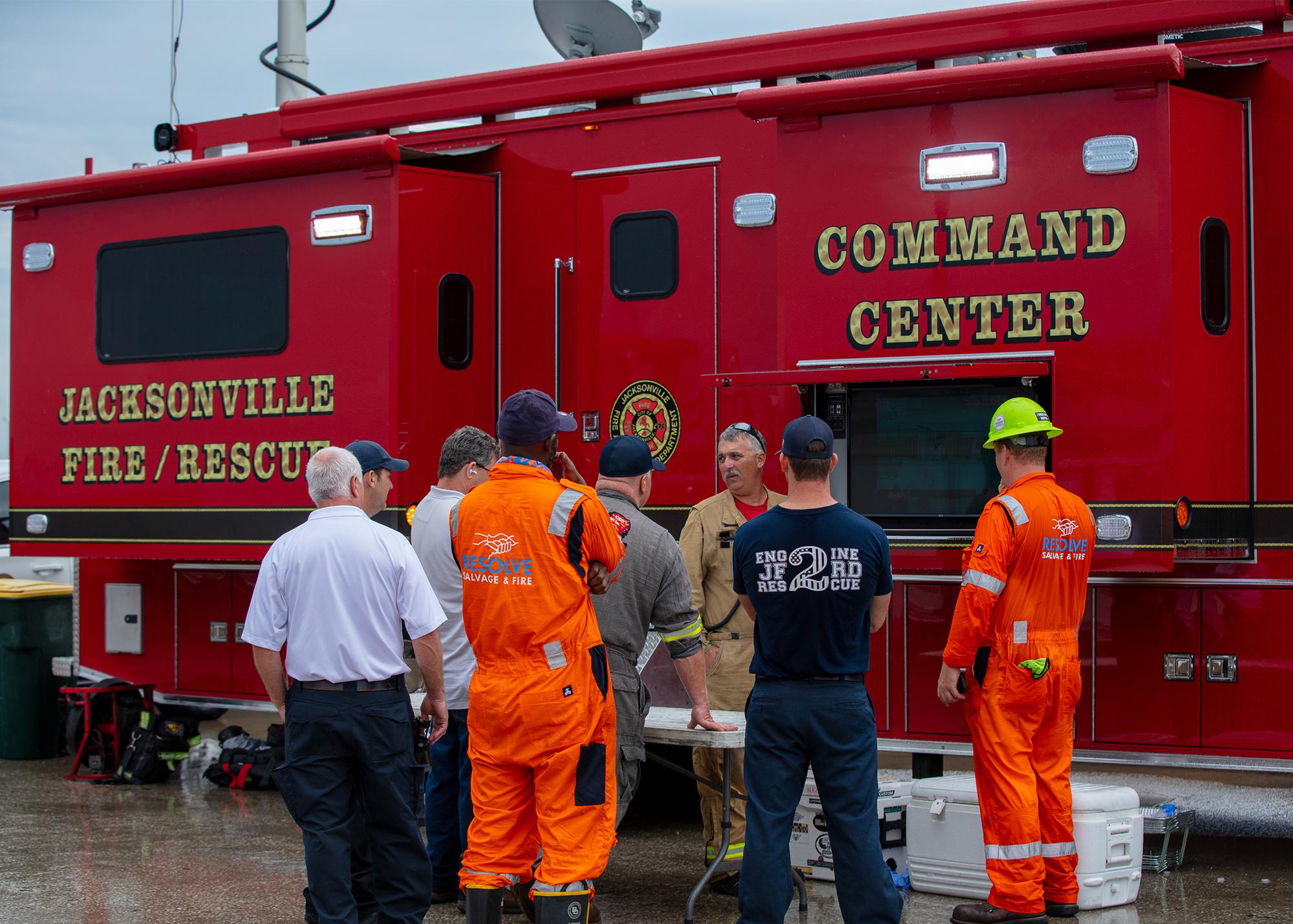 Unified command briefing at the Jacksonville Fire/Rescue command center